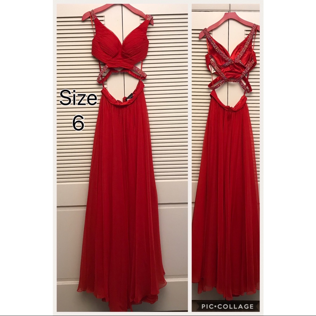 La Femme Red Two-Piece Gown